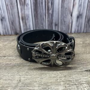 Bed Stu Leather Belt, Large Glimmer Black Leather, Studs & Buckle Sexpot Skull